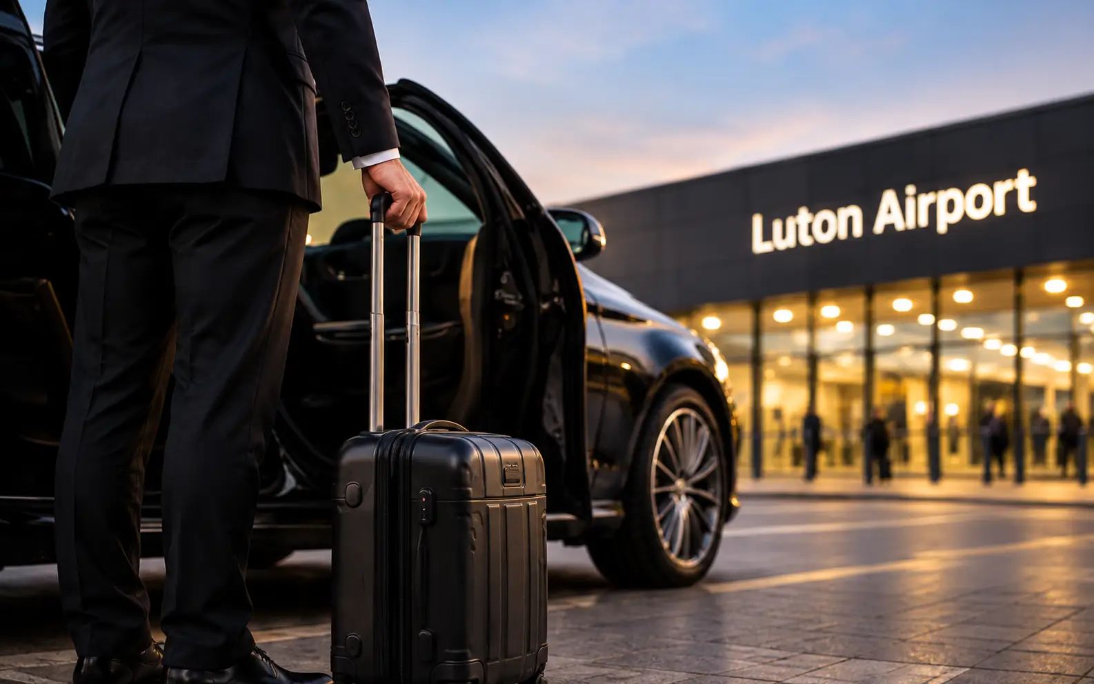 Chauffeur collecting a passenger for St Albans to Luton Airport Transfers